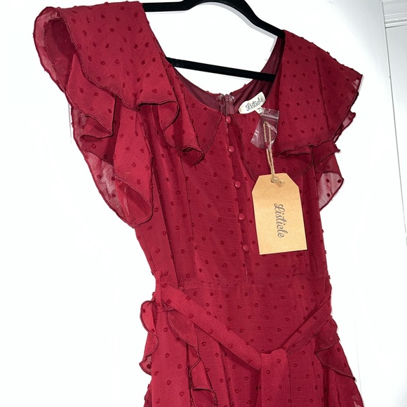 Gorgeous Listicle Burgandy Textured Maxi Flowy Ruffle Design Size M Boutique - Picture 1 of 7